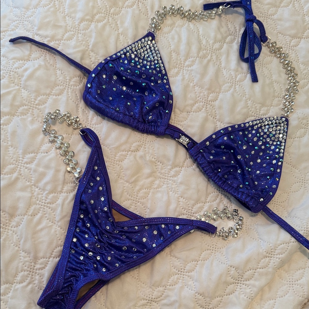 Blue Rhinestone Competition Bikini Set - Picture 3 of 7